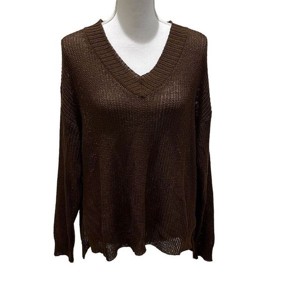 LUMIERE women's chocolate brown sweater large long sleeve sweater cozy forest - Picture 1 of 6